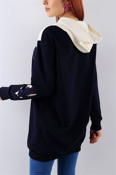 Kapüşonlu Lacivert Bayan Sweat 19424B