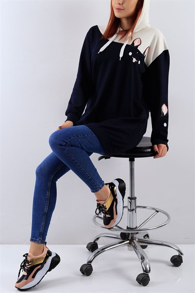 Kapüşonlu Lacivert Bayan Sweat 19424B
