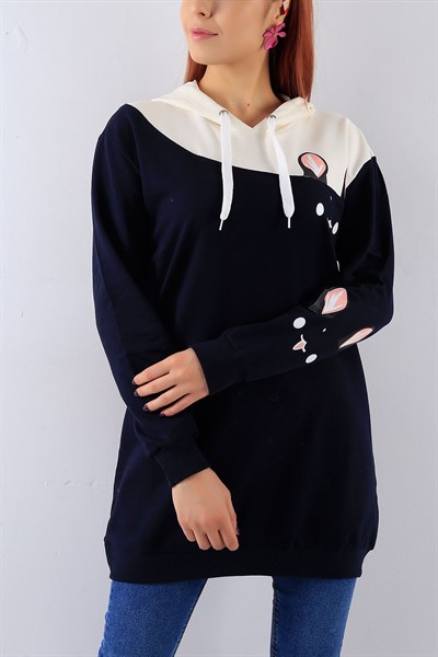 Kapüşonlu Lacivert Bayan Sweat 19424B