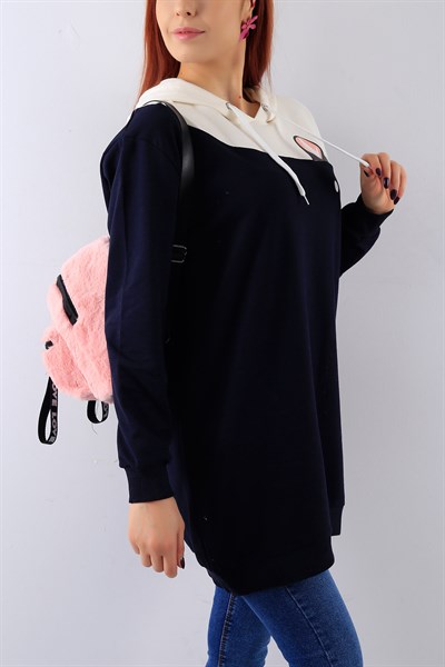 Kapüşonlu Lacivert Bayan Sweat 19424B