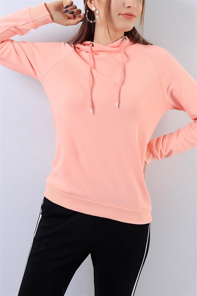 Kapüşonlu Pudra Bayan Sweat 17967B