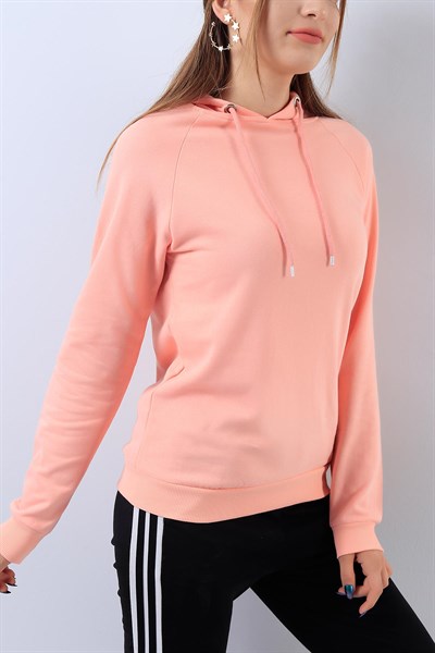 Kapüşonlu Pudra Bayan Sweat 17967B