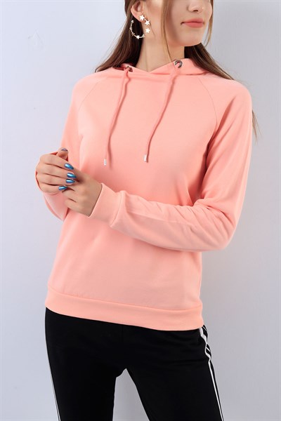 Kapüşonlu Pudra Bayan Sweat 17967B