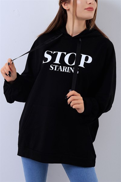 Kapüşonlu Siyah Sweat 17594B