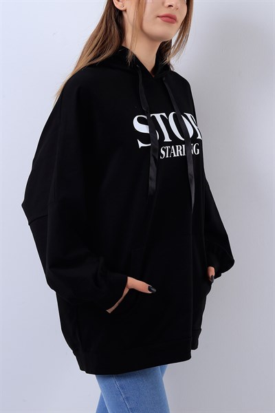 Kapüşonlu Siyah Sweat 17594B