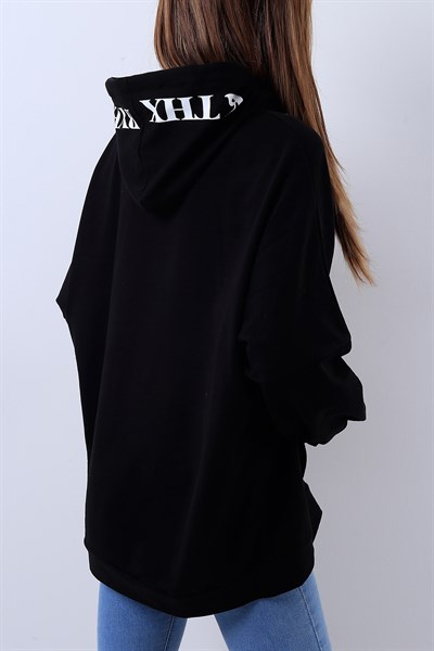 Kapüşonlu Siyah Sweat 17594B