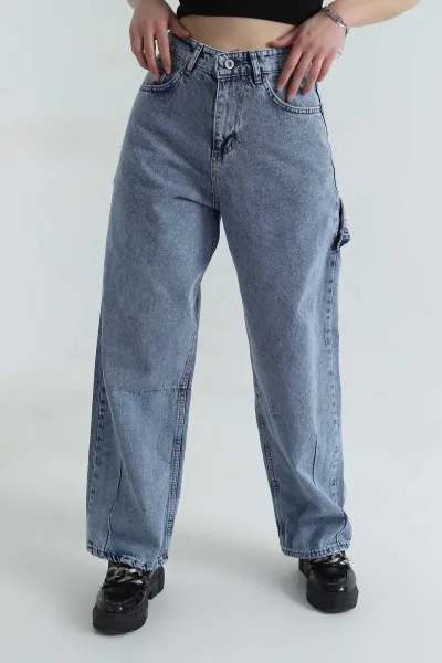Kar Yıkama Baggy Cepli Kadın Kot Pantolon 412728