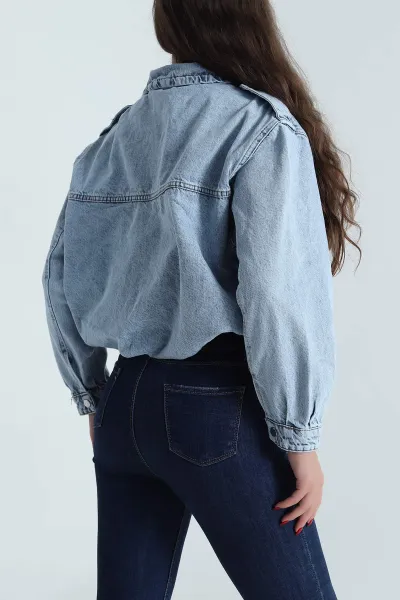 Kar Yıkama Beli Lastikli Bomber Kadın Kot Ceket 493472
