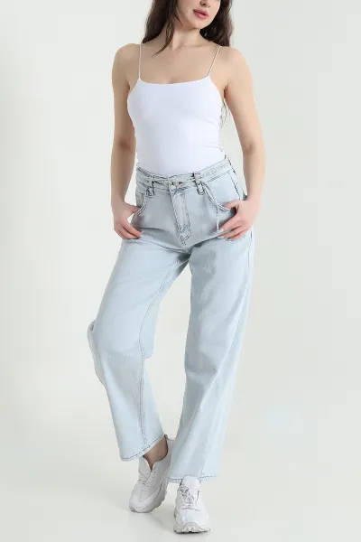 Kar Yıkama Cepli Baggy Kadın Kot Pantolon 449393