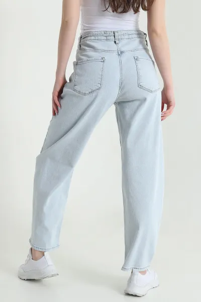 Kar Yıkama Cepli Baggy Kadın Kot Pantolon 449393