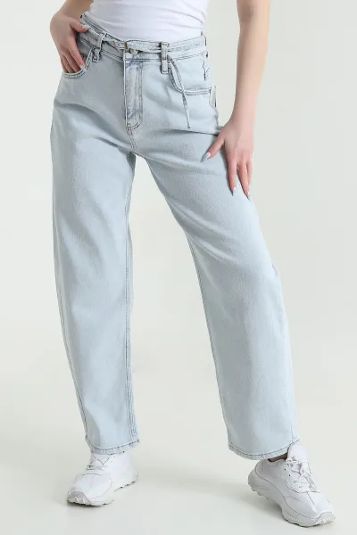 Kar Yıkama Cepli Baggy Kadın Kot Pantolon 449393