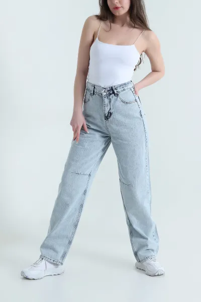 Kar Yıkama Cepli Baggy Kadın Kot Pantolon 452958
