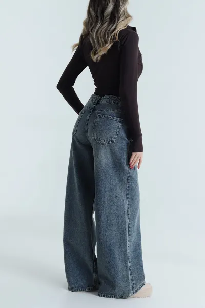 Kar Yıkama Extra Wide Leg Kadın Kot Pantolon 493308