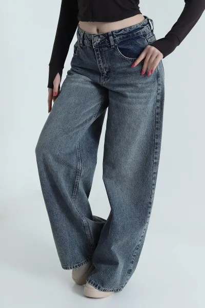 Kar Yıkama Extra Wide Leg Kadın Kot Pantolon 493308