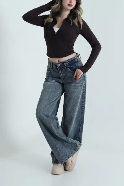 Kar Yıkama Extra Wide Leg Kadın Kot Pantolon 493308