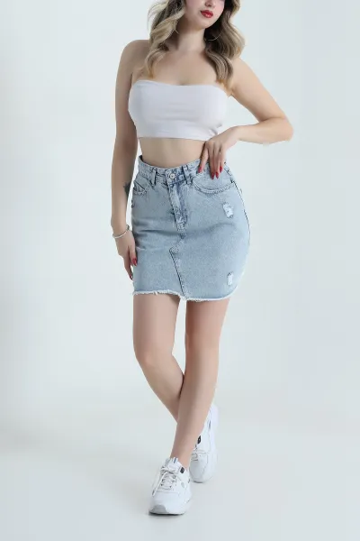 Kar Yıkama Lazer Kesim Kadın Kot Etek 481220