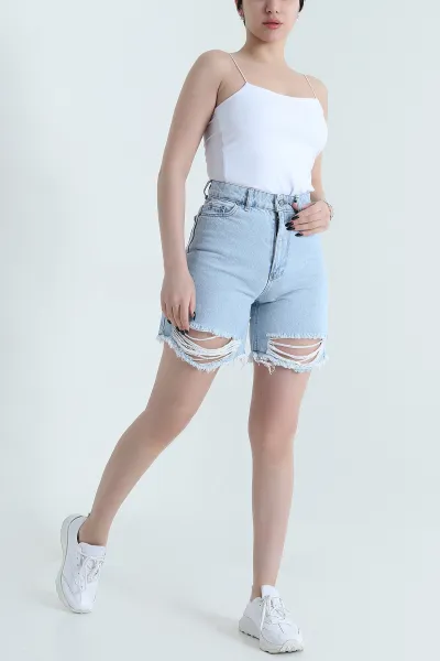 Kar Yıkama Lazer Kesim Kadın Kot Şort 452170