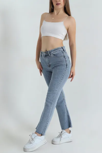 Kar Yıkama Lazer Paça Likralı Kadın Kot Pantolon 409590