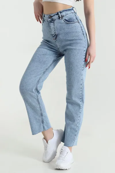 Kar Yıkama Lazer Paça Likralı Kadın Kot Pantolon 444057