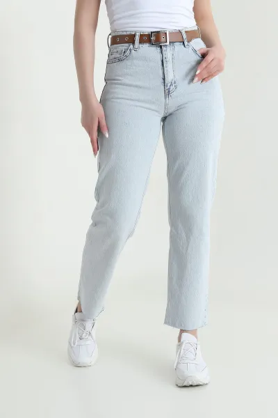 Kar Yıkama Lazer Paça Mom Kadın Kot Pantolon 448479