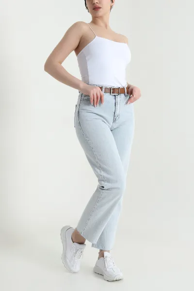 Kar Yıkama Lazer Paça Mom Kadın Kot Pantolon 448479