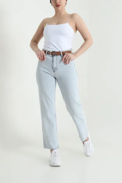 Kar Yıkama Lazer Paça Mom Kadın Kot Pantolon 448479