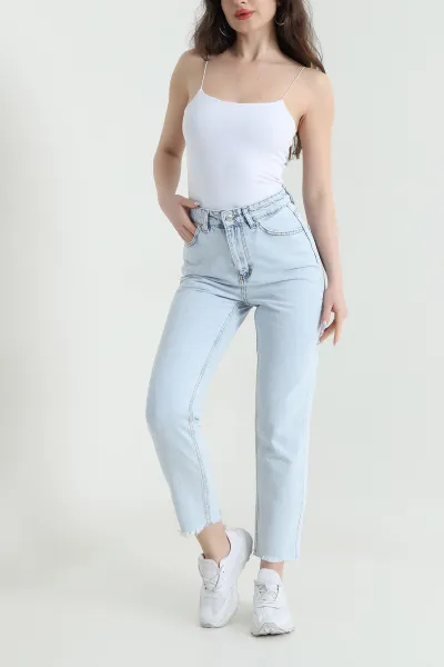 Kar Yıkama Lazer Paça Mom Kadın Kot Pantolon 450235