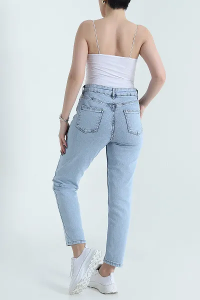 Kar Yıkama Likralı Mom Kadın Kot Pantolon 453785