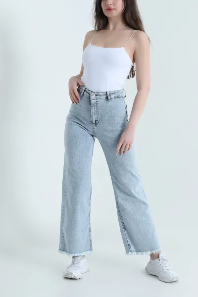 Kar Yıkama Püsküllü Paça Likralı Kadın Kot Pantolon 452956