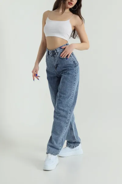 Kar Yıkama Tokalı Baggy Kadın Kot Pantolon 423899
