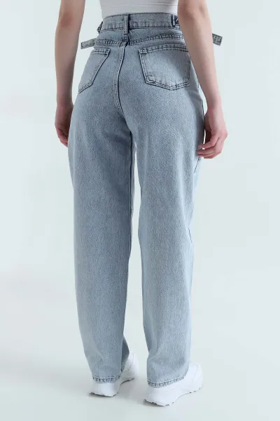 Kar Yıkama Tokalı Baggy Kadın Kot Pantolon 446068