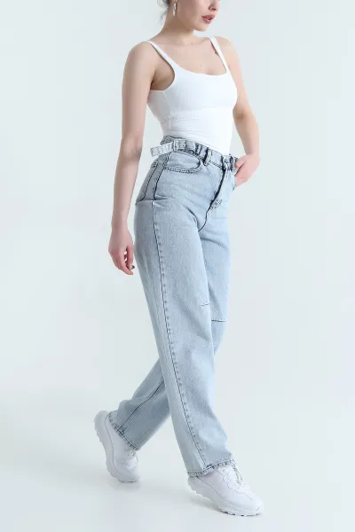 Kar Yıkama Tokalı Baggy Kadın Kot Pantolon 446068