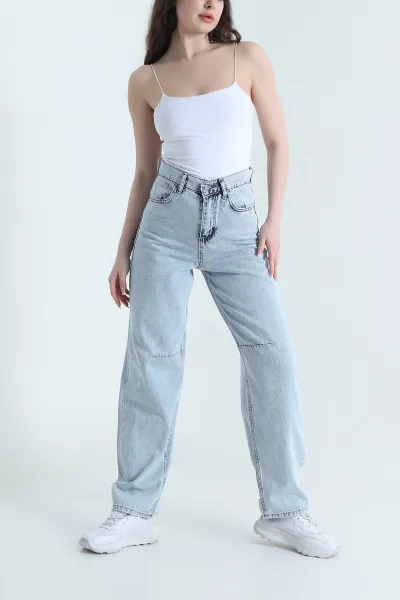 Kar Yıkama Tokalı Baggy Kadın Kot Pantolon 453299