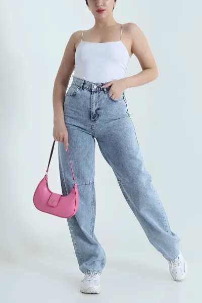 Kar Yıkama Tokalı Baggy Kadın Kot Pantolon 469583