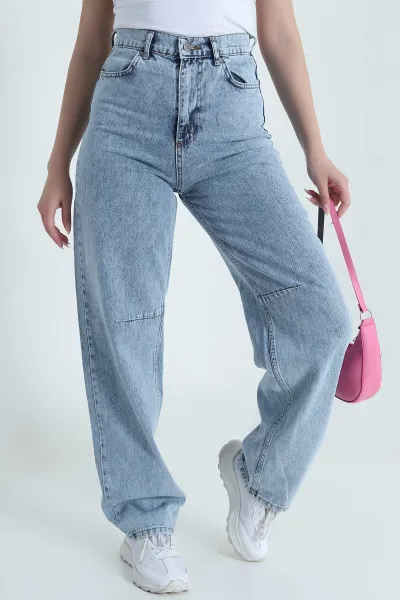 Kar Yıkama Tokalı Baggy Kadın Kot Pantolon 469583