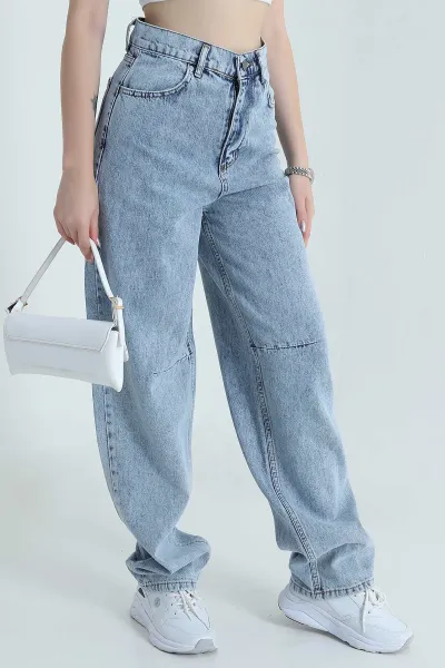 Kar Yıkama Tokalı Baggy Kadın Kot Pantolon 470321