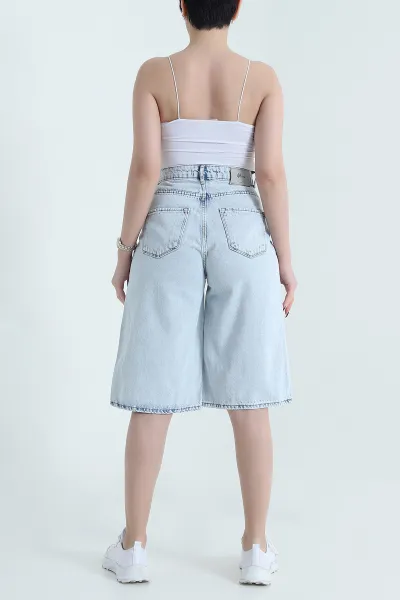 Kar Yıkama Yırtık Baggy Bermuda Kadın Kot Şort 452329