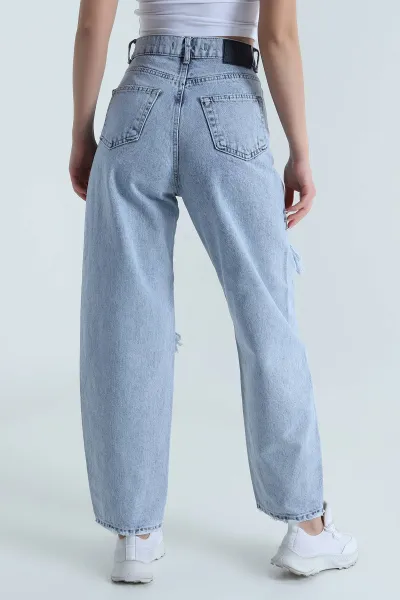 Kar Yıkama Yırtık Tasarım Baggy Kadın Kot Pantolon 459185