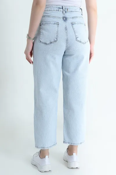 Kar Yıkama Yüksek Bel Baggy Kadın Kot Pantolon 456955