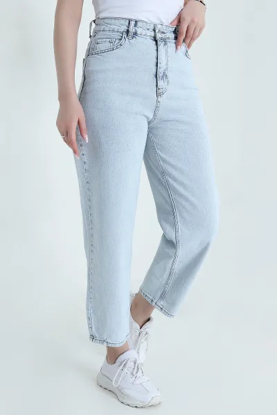 Kar Yıkama Yüksek Bel Baggy Kadın Kot Pantolon 456955