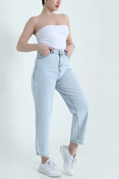 Kar Yıkama Yüksek Bel Baggy Kadın Kot Pantolon 456955