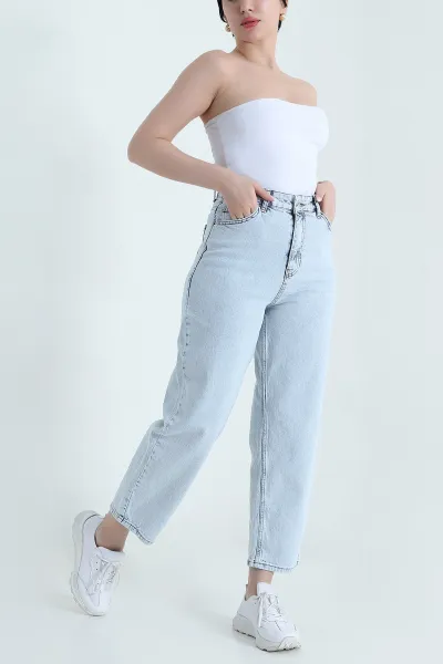 Kar Yıkama Yüksek Bel Baggy Kadın Kot Pantolon 456955