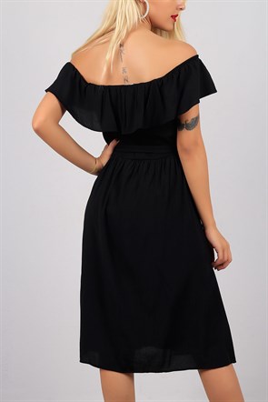Kayık Yaka Siyah Bayan Elbise Modeli 8737B