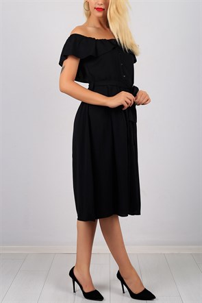 Kayık Yaka Siyah Bayan Elbise Modeli 8737B