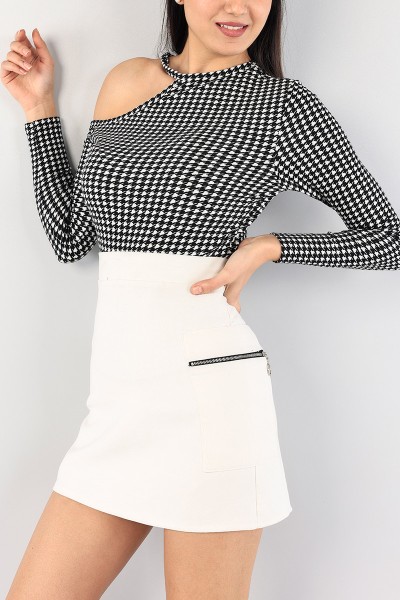 Kazayağı Desenli Süet Bluz 90512