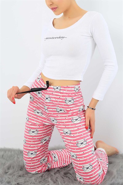 Kedi Baskılı Yazlık Bayan Pijama Altı 32507