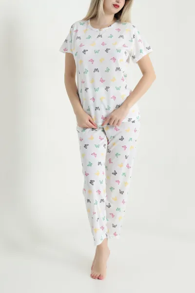 Kelebek Desenli Viskon Kadın Pijama Takımı 466624
