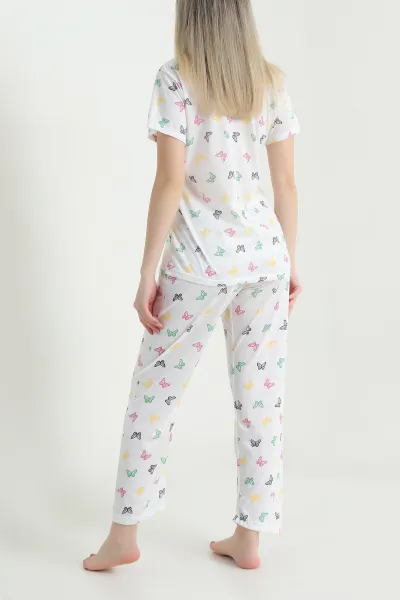 Kelebek Desenli Viskon Kadın Pijama Takımı 466624