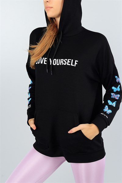 Kelebek Tasarımlı Likralı Siyah Sweat 41327