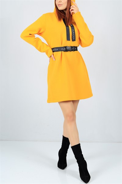 Kemer Detay Sarı İçi Polarlı Elbise 22596B